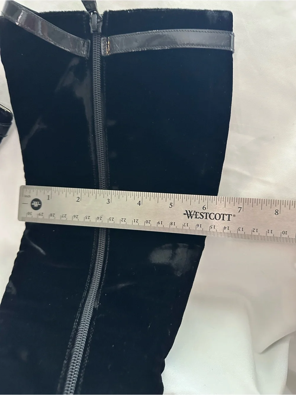 CHANEL Black Velvet Patent Leather Knee High Boots EU 36.5